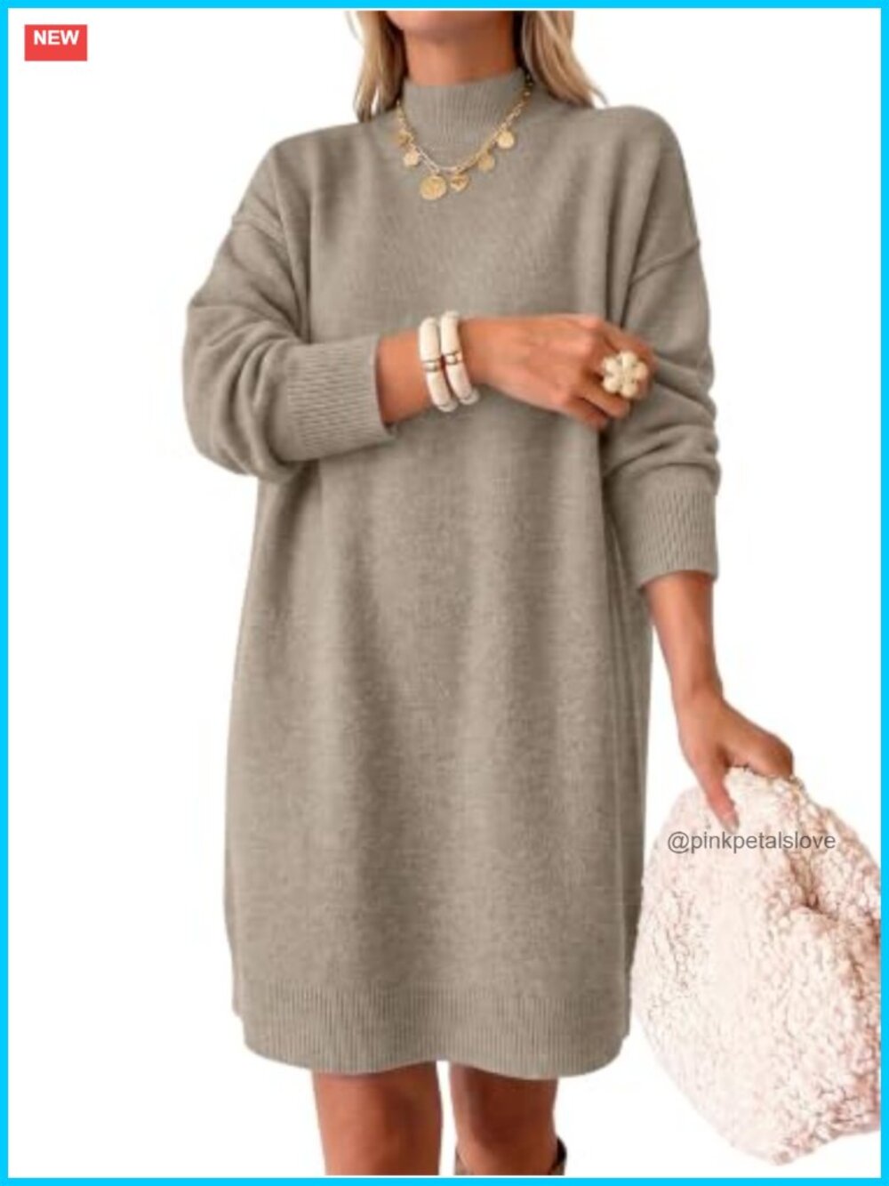 Oversized Mock Neck Sweater Dress Long Sleeve Knit Fall Winter Midi